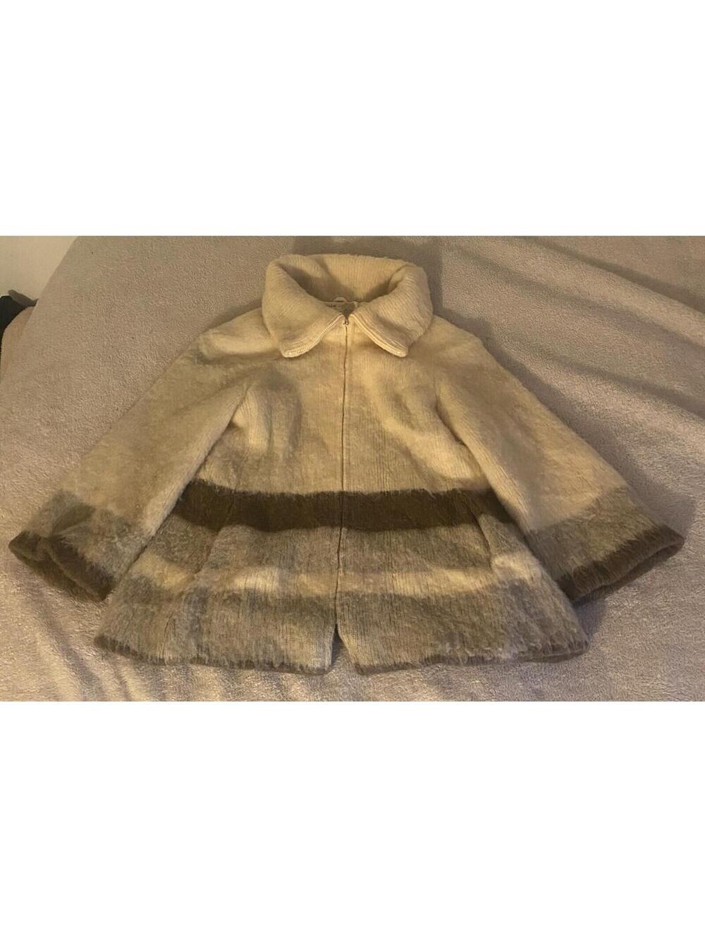 Vintage Hilda Ltd. Iceland 100% Wool Coat Sweater Jacket Women's L Striped Zip